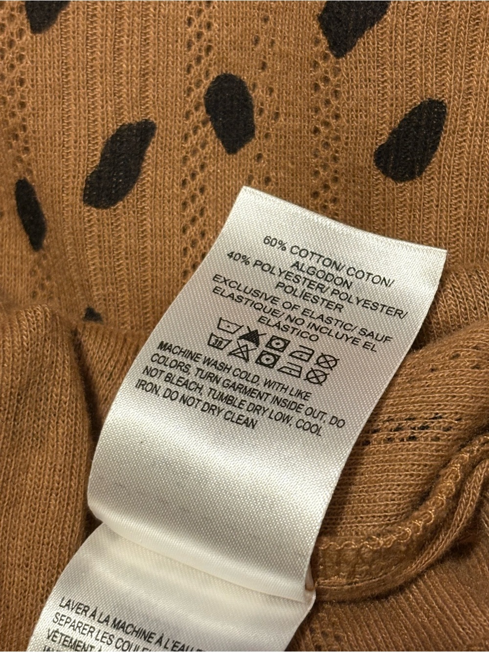 Lucky Brand Tan Top with Black Dot Print and Puff Sleeves - Picture 6 of 6